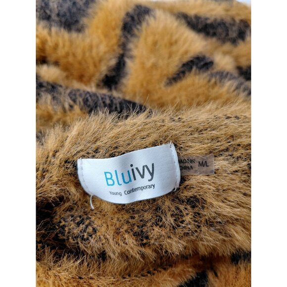 Bluivy Tiger Stripe Fuzzy Cardigan Sweater M Viscose & Nylon - Picture 6 of 6